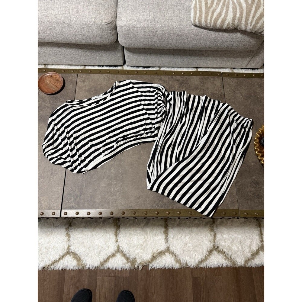 Veveret Black & White Striped Wide-Leg Pants High Rise Pull-On Stretch S